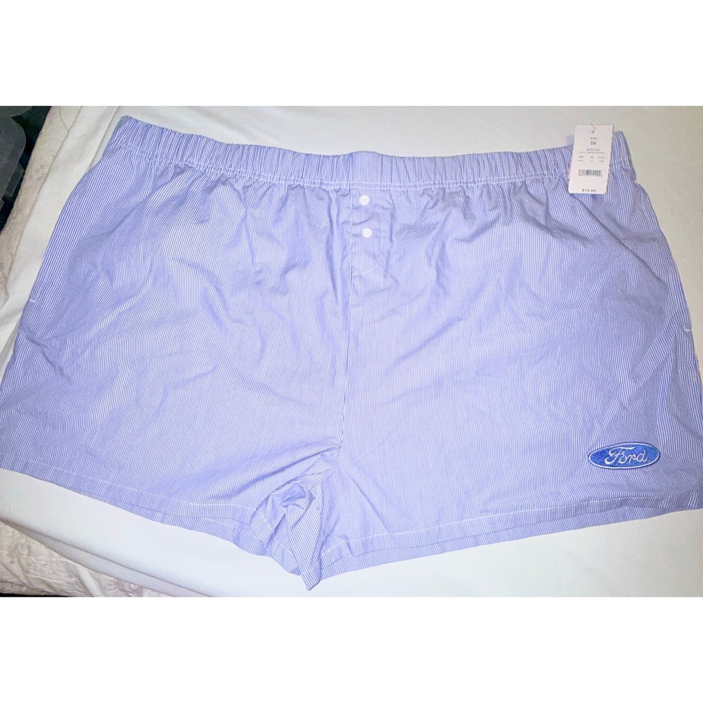 Ford Boxer Shorts Mens 3X Blue Striped‎ New Cotton Logo Lounge Underwear